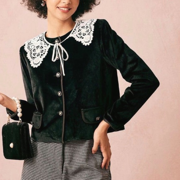 Vintage I Magnin Velvet Crop Blazer Jacket shoulder pads size 4 - Picture 11 of 11